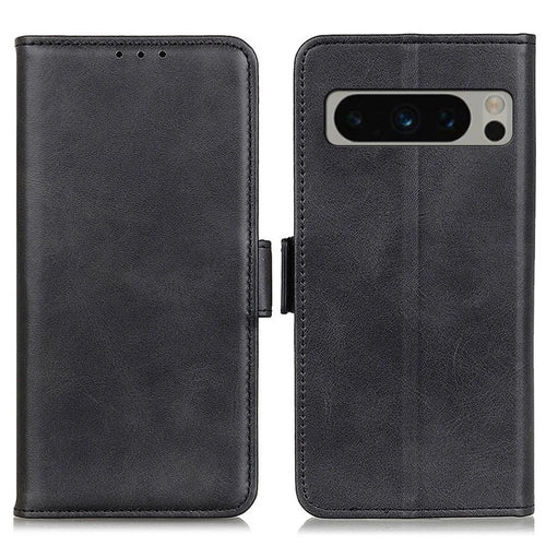 For Google Pixel 8 Pro Protective Wallet Case Cowhide Texture Leather Stand Shockproof Phone Cover - Black - 1