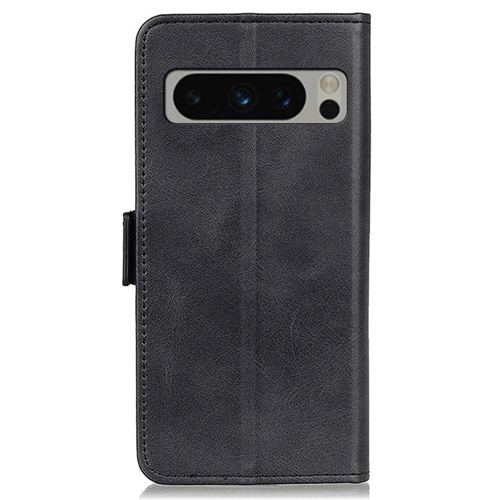 For Google Pixel 8 Pro Protective Wallet Case Cowhide Texture Leather Stand Shockproof Phone Cover - Black - 7