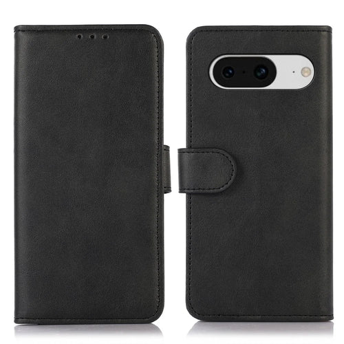 PU Leather Phone Case for Google Pixel 8 , Cowhide Texture Protective Cover with Stand Wallet - Black - 1