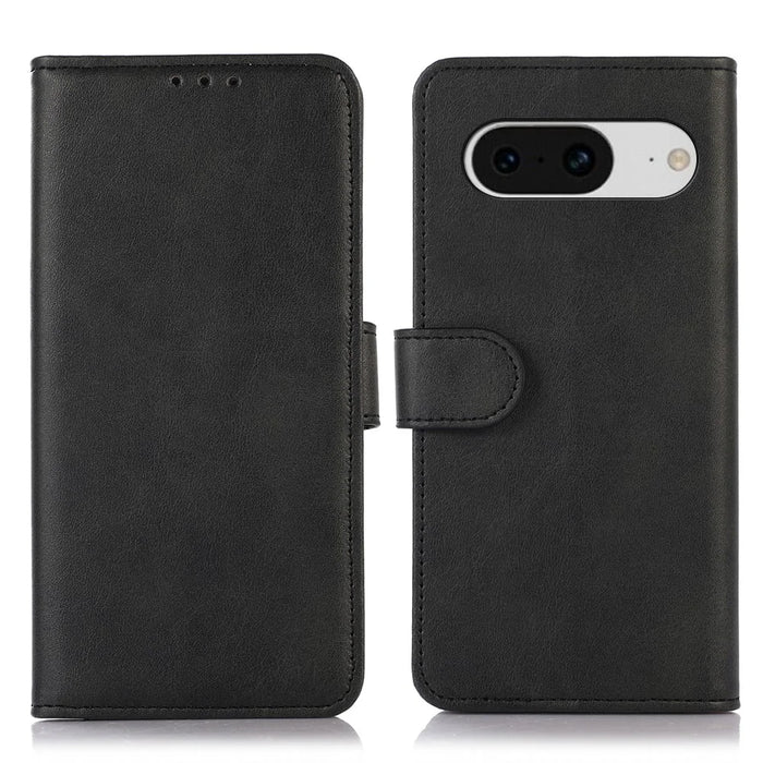 PU Leather Phone Case for Google Pixel 8 , Cowhide Texture Protective Cover with Stand Wallet - Black - 1