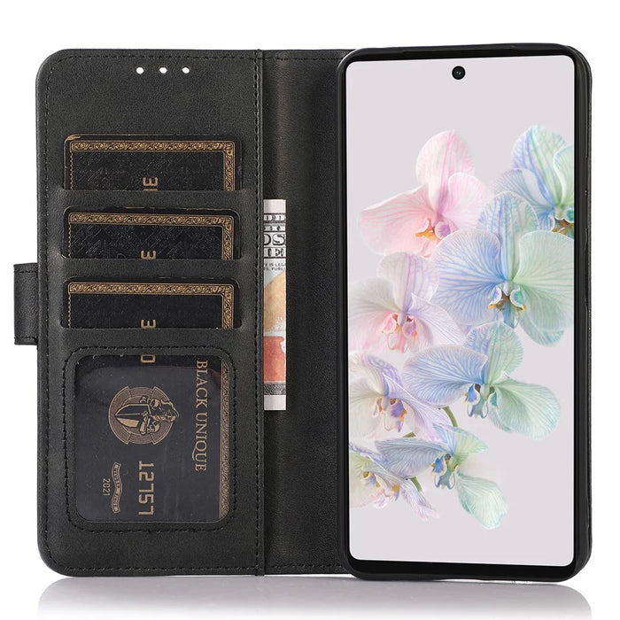 PU Leather Phone Case for Google Pixel 8 , Cowhide Texture Protective Cover with Stand Wallet - Black - 2