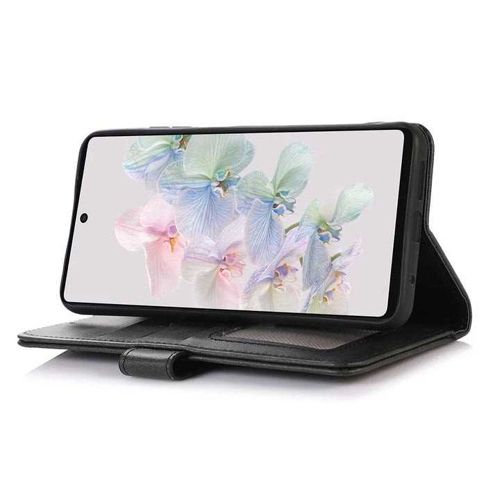 PU Leather Phone Case for Google Pixel 8 , Cowhide Texture Protective Cover with Stand Wallet - Black - 3