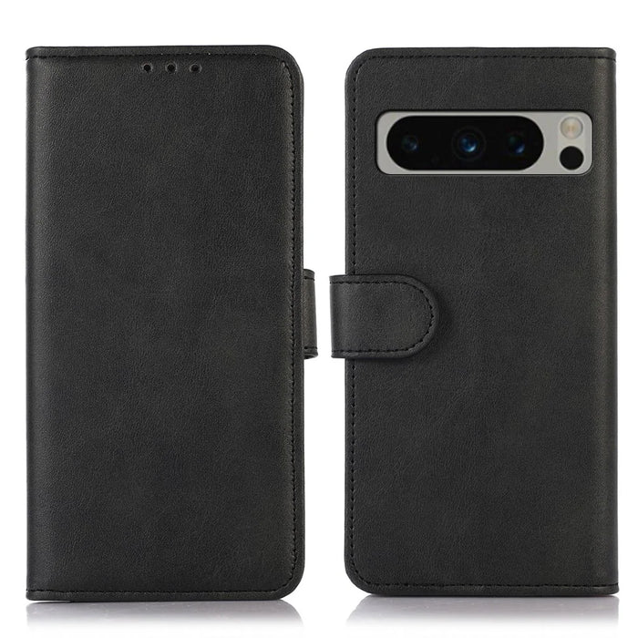 PU Leather Phone Case for Google Pixel 8 Pro , Cowhide Texture Cellphone Cover with Stand Wallet - Black - 1