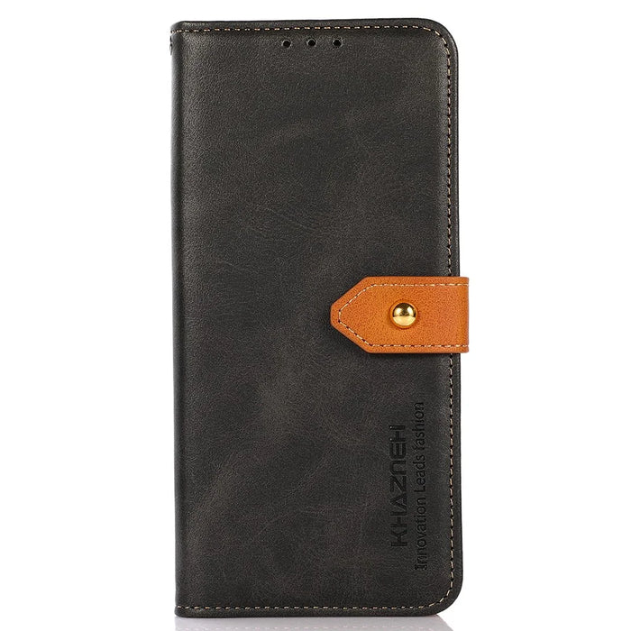 KHAZNEH For Google Pixel 8 PU Leather Phone Cover Gold Button Magnetic Case with Stand Wallet - Black - 6