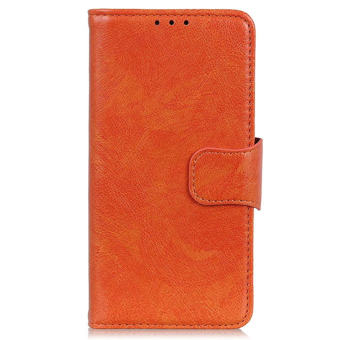 Stand Shell for Google Pixel 8 Split Leather Phone Case Nappa Texture Wallet Cover - Orange - 6
