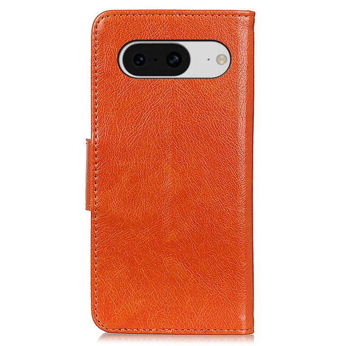 Stand Shell for Google Pixel 8 Split Leather Phone Case Nappa Texture Wallet Cover - Orange - 7