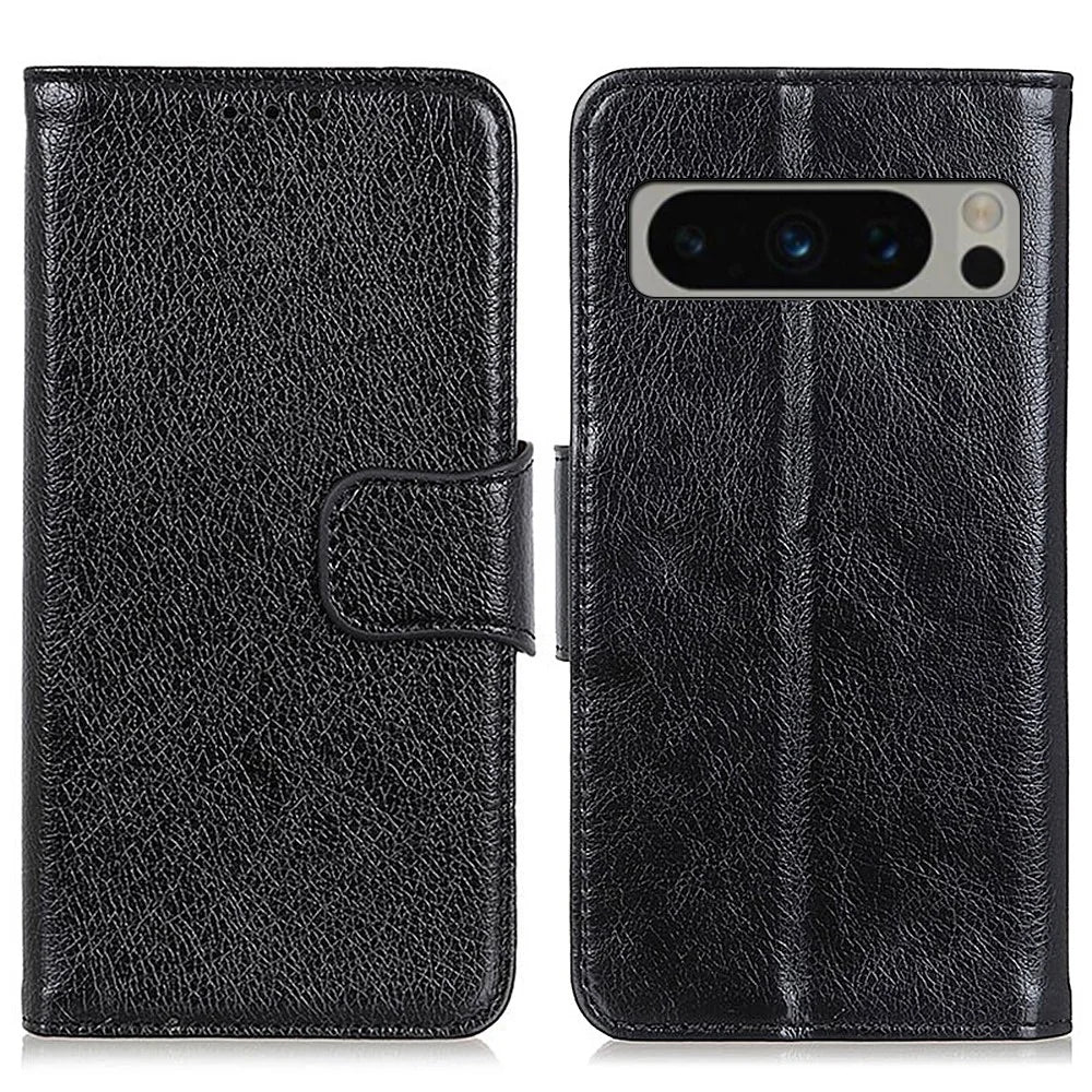 For Google Pixel 8 Pro Stand Split Leather Phone Case Nappa Texture Wallet Cover - Black - 1