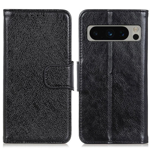 For Google Pixel 8 Pro Stand Split Leather Phone Case Nappa Texture Wallet Cover - Black - 1