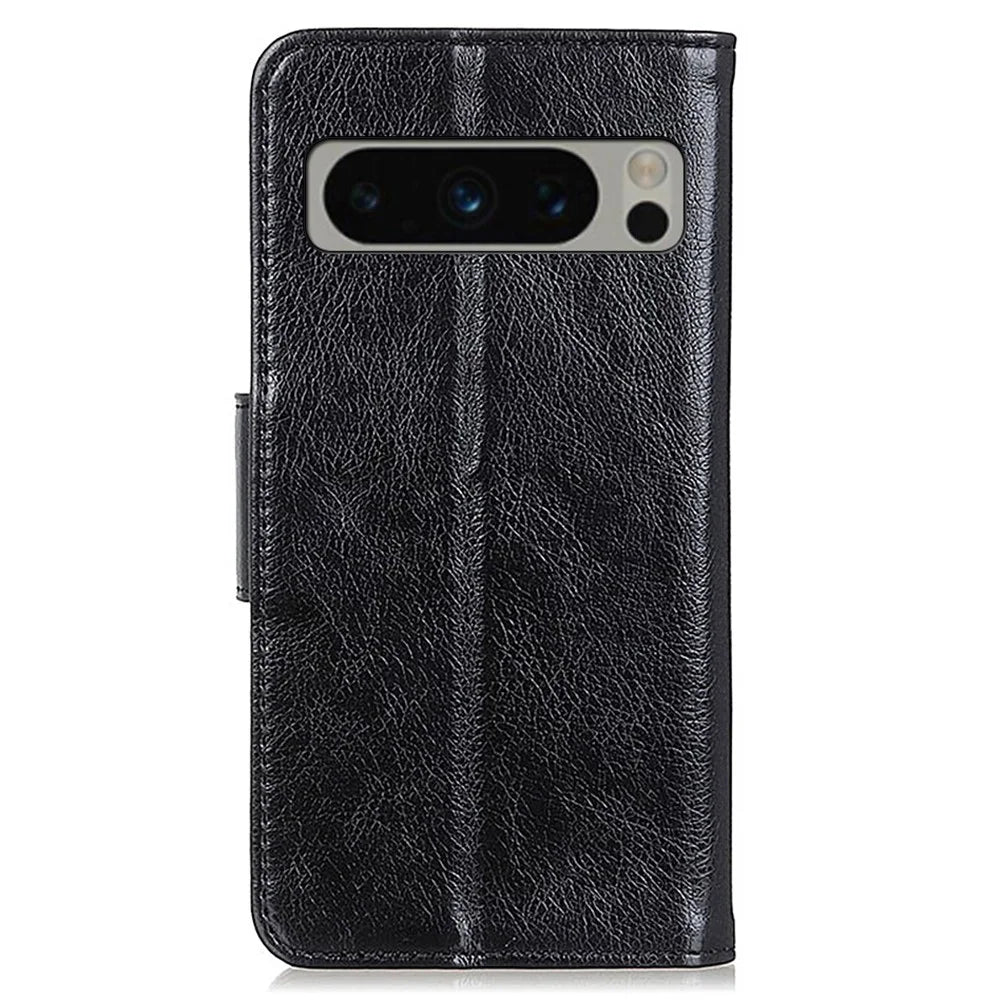For Google Pixel 8 Pro Stand Split Leather Phone Case Nappa Texture Wallet Cover - Black - 7