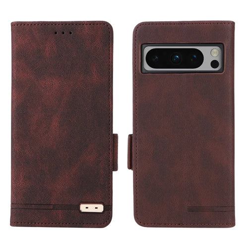 For Google Pixel 8 Pro Anti-scratch Wallet Stand Cover Hardware Decor PU Leather Phone Case - Coffee - 1