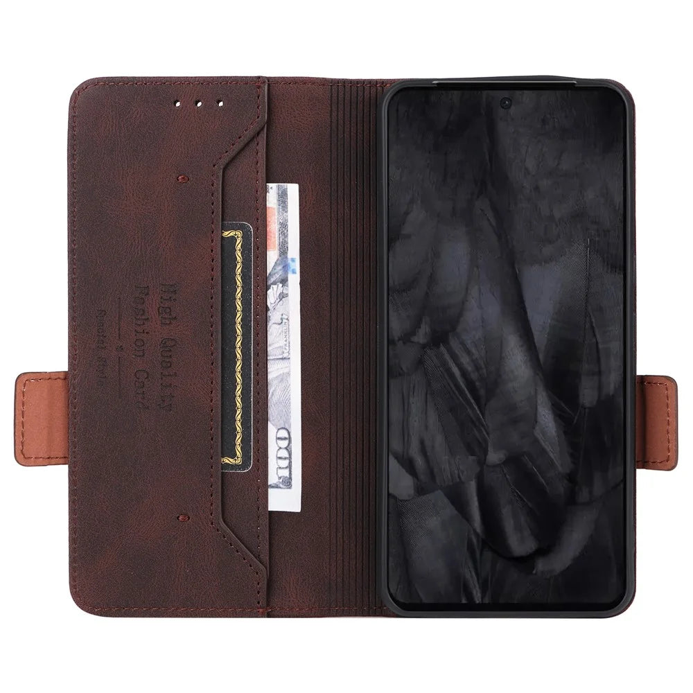 For Google Pixel 8 Pro Anti-scratch Wallet Stand Cover Hardware Decor PU Leather Phone Case - Coffee - 2