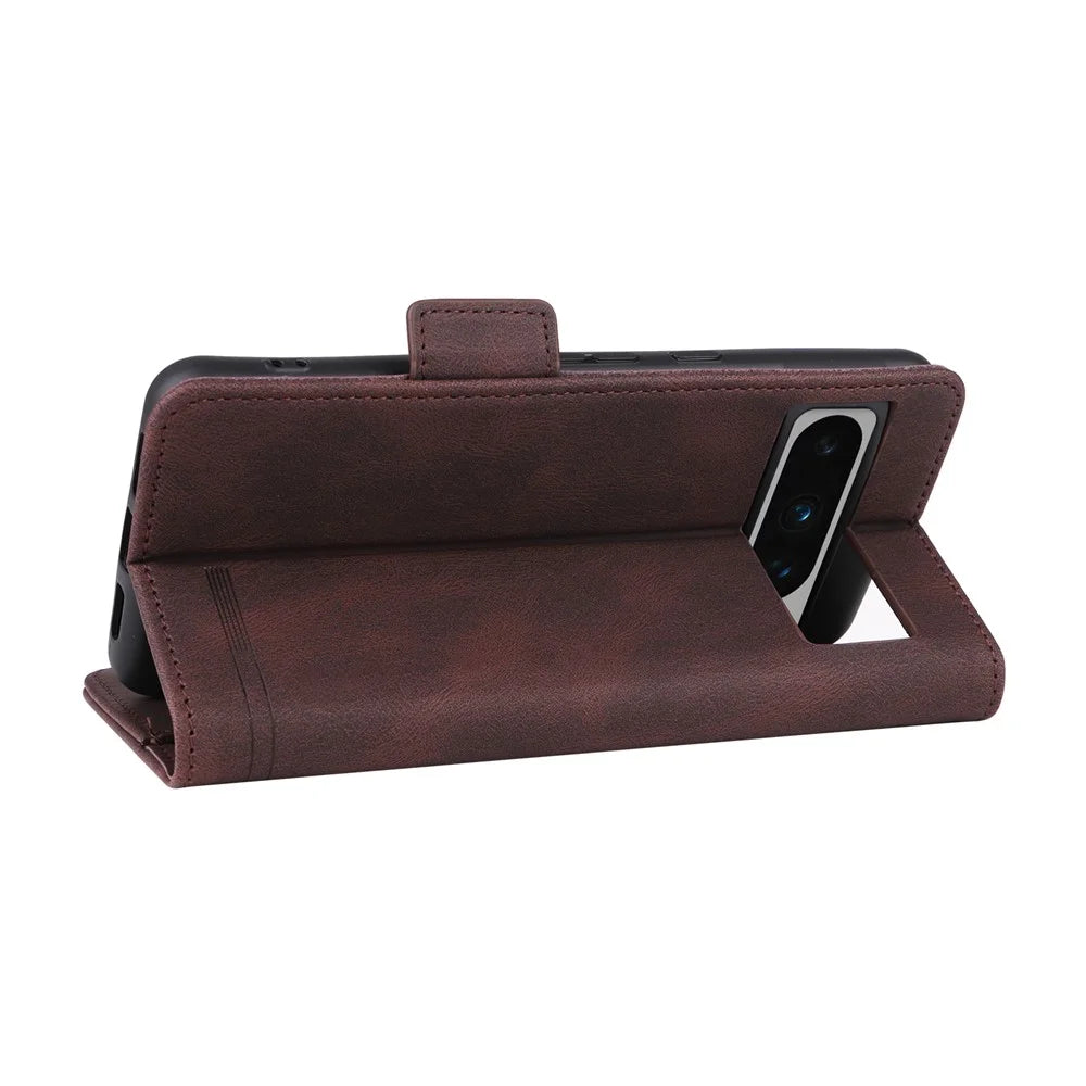 For Google Pixel 8 Pro Anti-scratch Wallet Stand Cover Hardware Decor PU Leather Phone Case - Coffee - 4