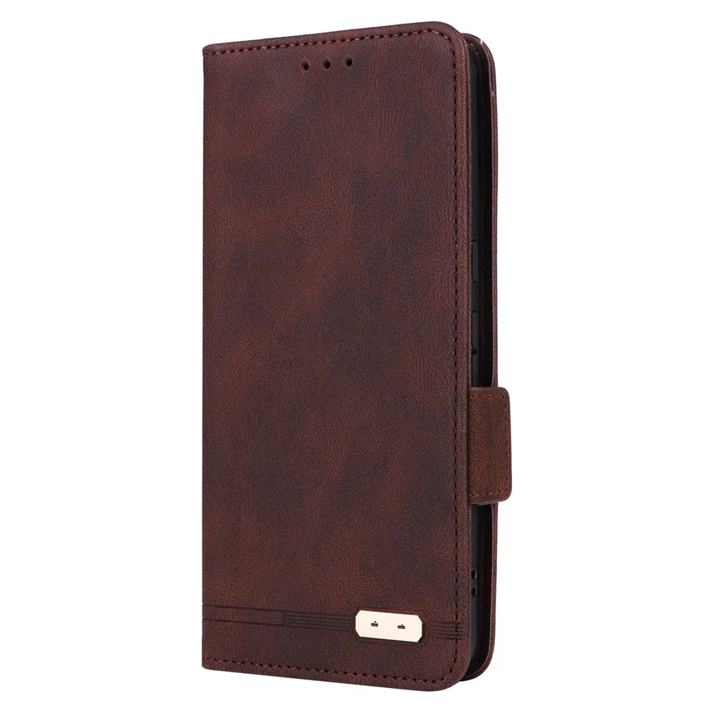 For Google Pixel 8 Pro Anti-scratch Wallet Stand Cover Hardware Decor PU Leather Phone Case - Coffee - 5