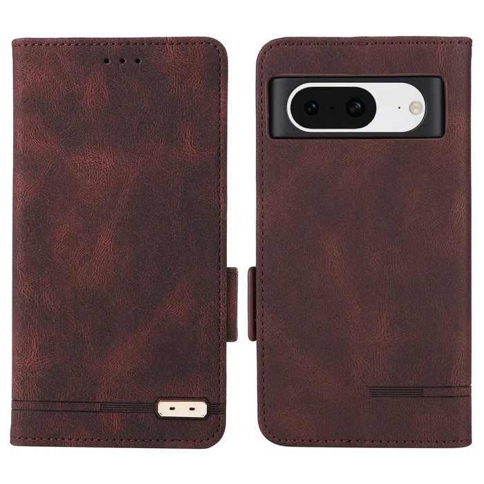 For Google Pixel 8 Hardware Decor PU Leather Phone Case Wallet Stand Phone Cover - Coffee - 1