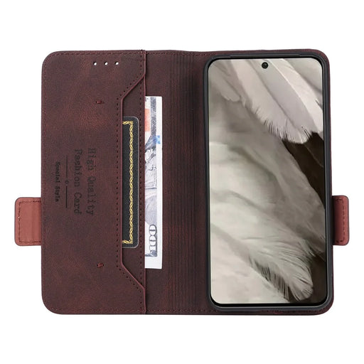 For Google Pixel 8 Hardware Decor PU Leather Phone Case Wallet Stand Phone Cover - Coffee - 2