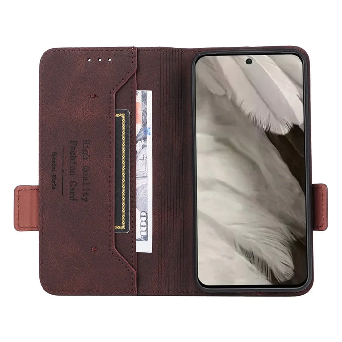 For Google Pixel 8 Hardware Decor PU Leather Phone Case Wallet Stand Phone Cover - Coffee - 2