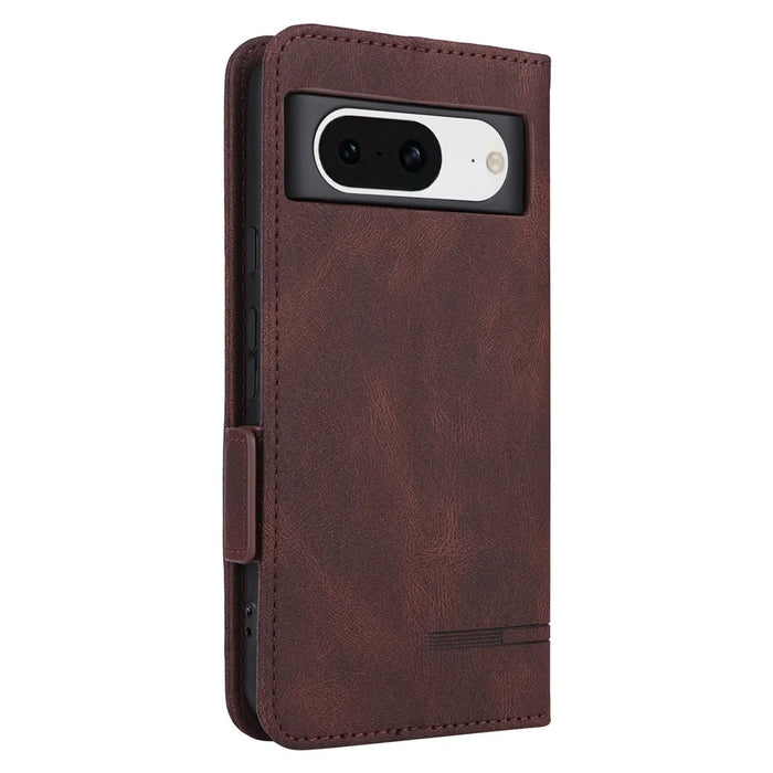 For Google Pixel 8 Hardware Decor PU Leather Phone Case Wallet Stand Phone Cover - Coffee - 6