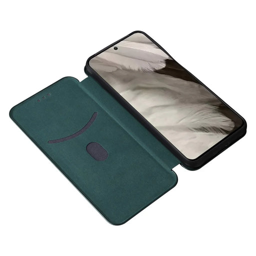 For Google Pixel 8 Carbon Fiber Texture Card Holder PU Leather Phone Case Flip Folio Stand Phone Cover - Green - 2