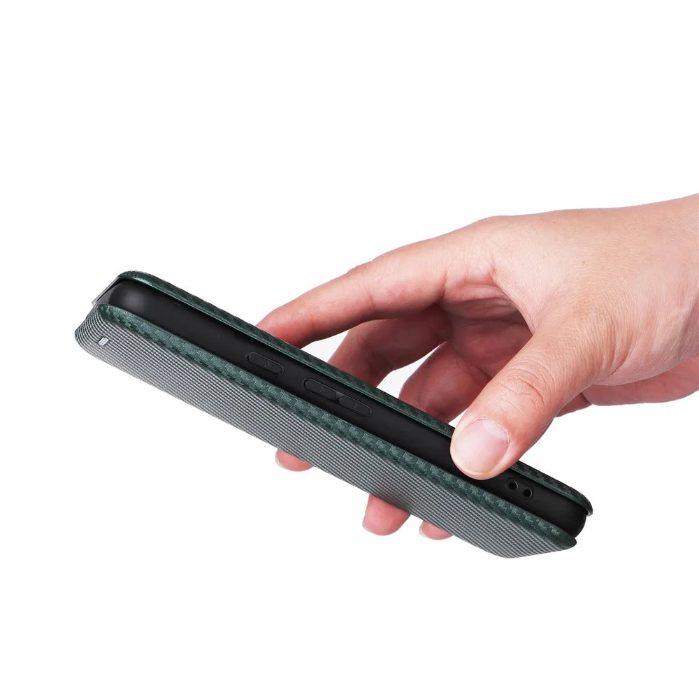 For Google Pixel 8 Carbon Fiber Texture Card Holder PU Leather Phone Case Flip Folio Stand Phone Cover - Green - 7