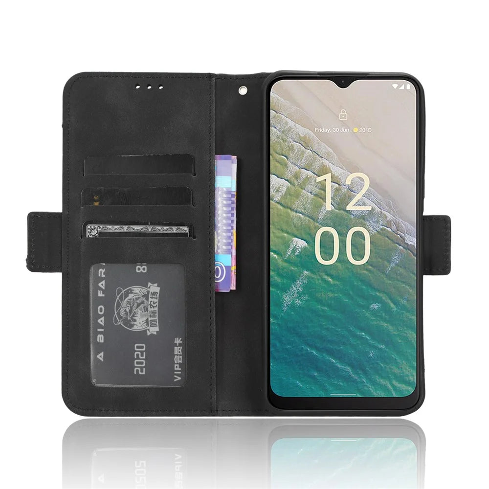 For Nokia C32 Flip Design PU Leather Phone Case Stand Multiple Card Slots Wallet Phone Cover - Black - 2