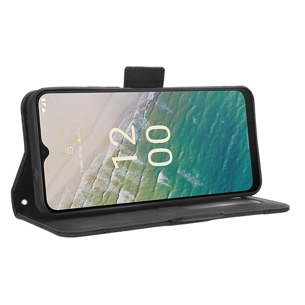 For Nokia C32 Flip Design PU Leather Phone Case Stand Multiple Card Slots Wallet Phone Cover - Black - 3