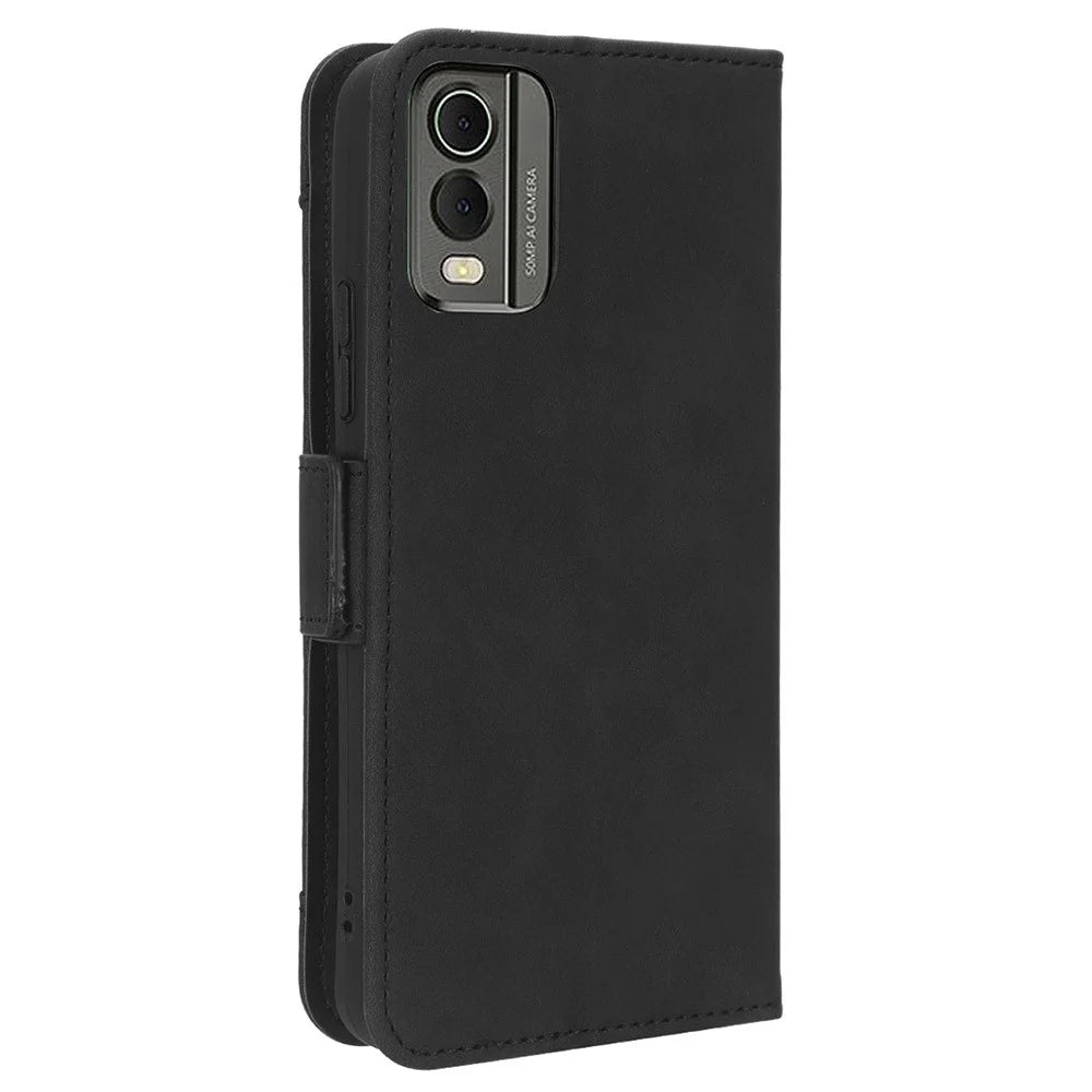 For Nokia C32 Flip Design PU Leather Phone Case Stand Multiple Card Slots Wallet Phone Cover - Black - 7