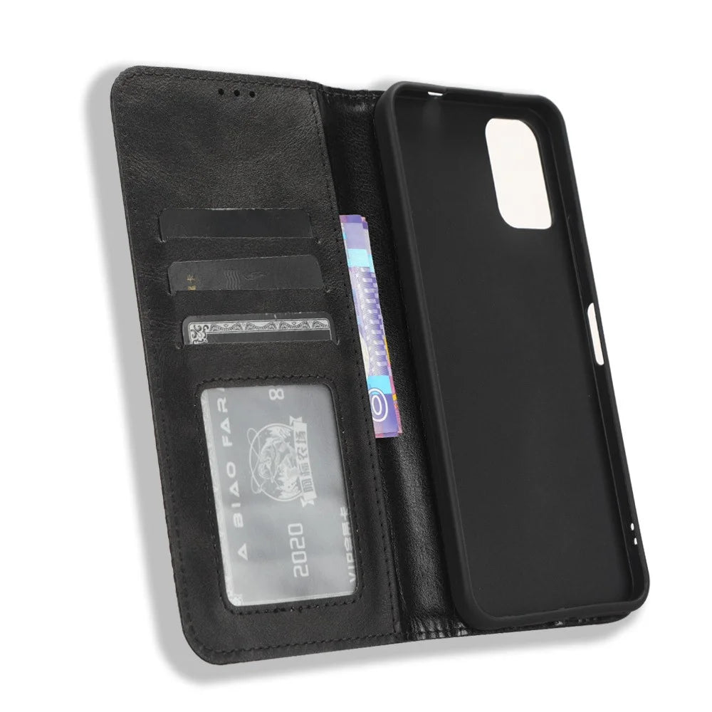 For Nokia C32 Retro Texture PU Leather Wallet Cell Phone Case Folio Stand Protective Cover - Black - 2