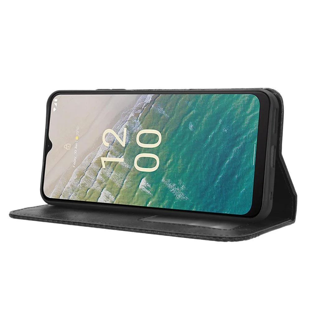 For Nokia C32 Retro Texture PU Leather Wallet Cell Phone Case Folio Stand Protective Cover - Black - 4