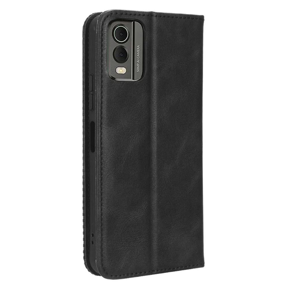 For Nokia C32 Retro Texture PU Leather Wallet Cell Phone Case Folio Stand Protective Cover - Black - 7