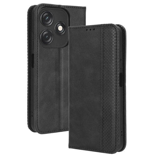 For TECNO Spark 10C 4G Wallet Phone Case Anti-Dust Stand PU Leather Protective Cover with Retro Texture - Black - 1