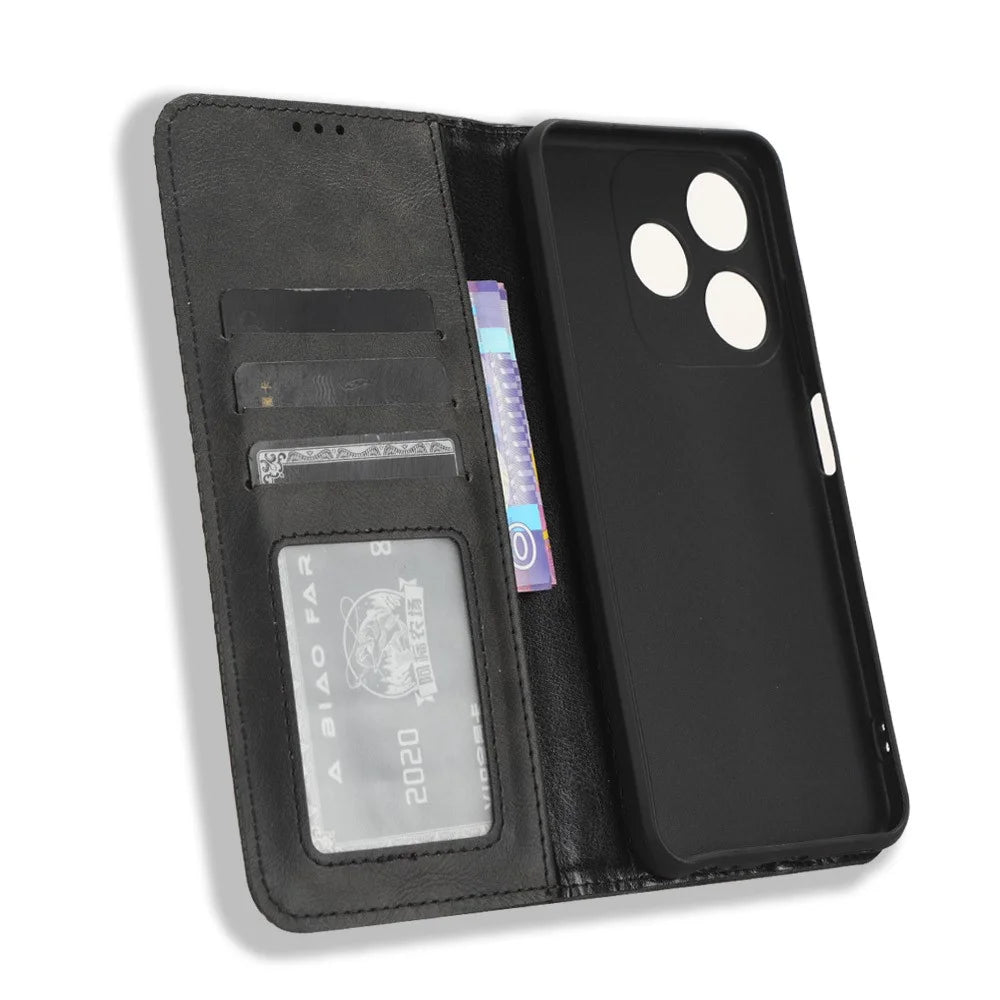 For TECNO Spark 10C 4G Wallet Phone Case Anti-Dust Stand PU Leather Protective Cover with Retro Texture - Black - 2