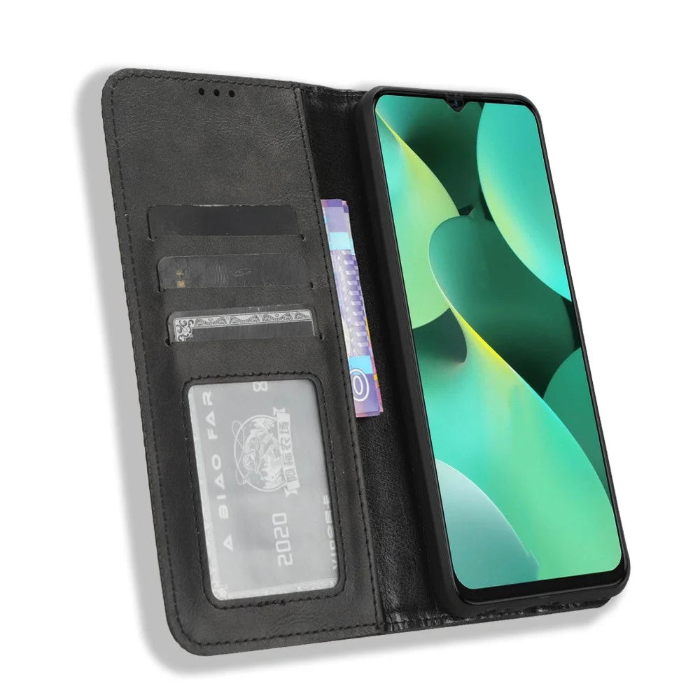 For TECNO Spark 10C 4G Wallet Phone Case Anti-Dust Stand PU Leather Protective Cover with Retro Texture - Black - 3