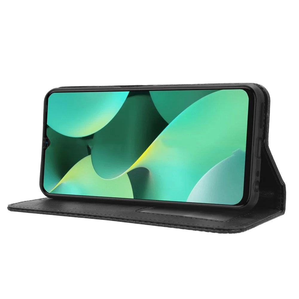 For TECNO Spark 10C 4G Wallet Phone Case Anti-Dust Stand PU Leather Protective Cover with Retro Texture - Black - 4