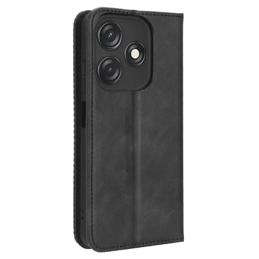 For TECNO Spark 10C 4G Wallet Phone Case Anti-Dust Stand PU Leather Protective Cover with Retro Texture - Black - 7
