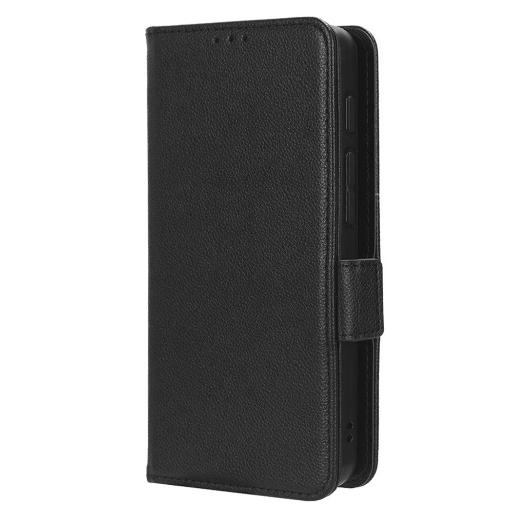 For Boost Mobile Celero 5G+ PU Leather Wallet Litchi Texture Protective Case Stand Phone Cover with Strap - Black - 7