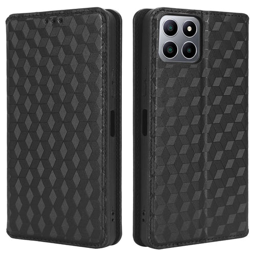 For Boost Mobile Celero 5G+ Phone Leather Case Rhombus Imprinted Cover with Stand Wallet - Black - 1