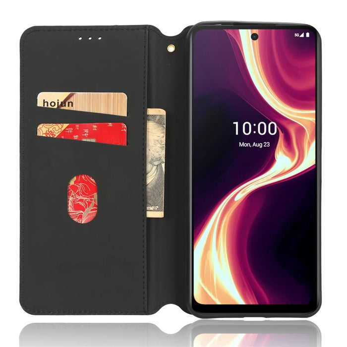 For Boost Mobile Celero 5G+ Phone Leather Case Rhombus Imprinted Cover with Stand Wallet - Black - 2