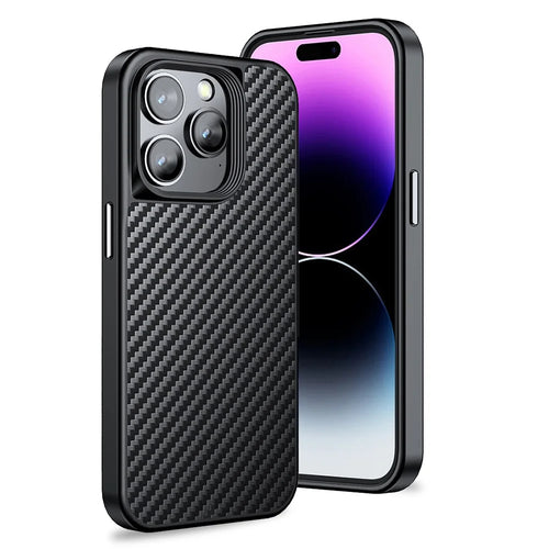 Magnetic Phone Case for iPhone 14 Pro , Anti-Scratch Aramid Fiber + TPU Carbon Fiber Texture Back Cover - Black - 1