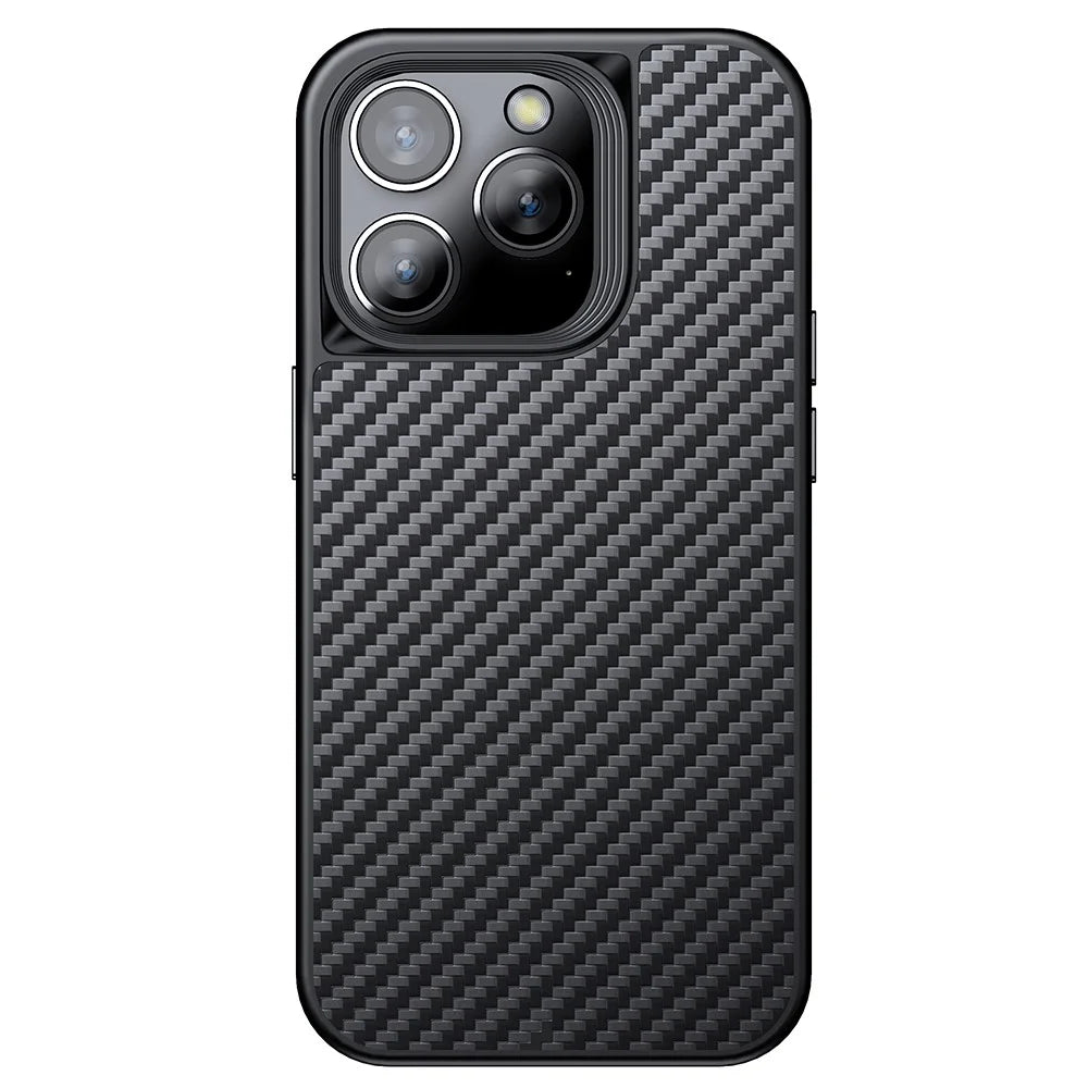 Magnetic Phone Case for iPhone 14 Pro , Anti-Scratch Aramid Fiber + TPU Carbon Fiber Texture Back Cover - Black - 2