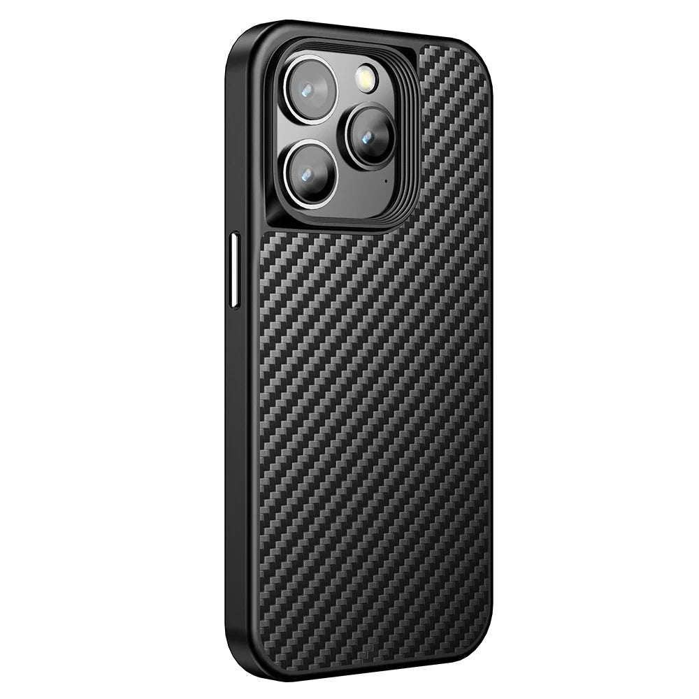 Magnetic Phone Case for iPhone 14 Pro , Anti-Scratch Aramid Fiber + TPU Carbon Fiber Texture Back Cover - Black - 3