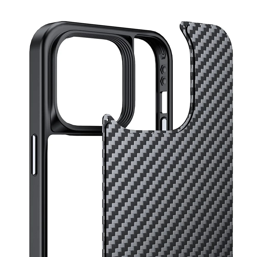 Magnetic Phone Case for iPhone 14 Pro , Anti-Scratch Aramid Fiber + TPU Carbon Fiber Texture Back Cover - Black - 5