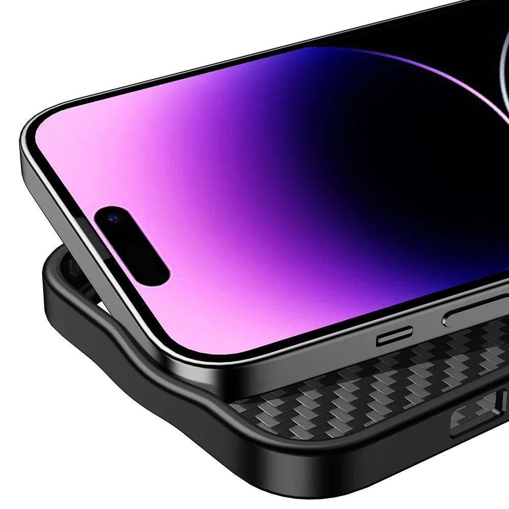 Magnetic Phone Case for iPhone 14 Pro , Anti-Scratch Aramid Fiber + TPU Carbon Fiber Texture Back Cover - Black - 6