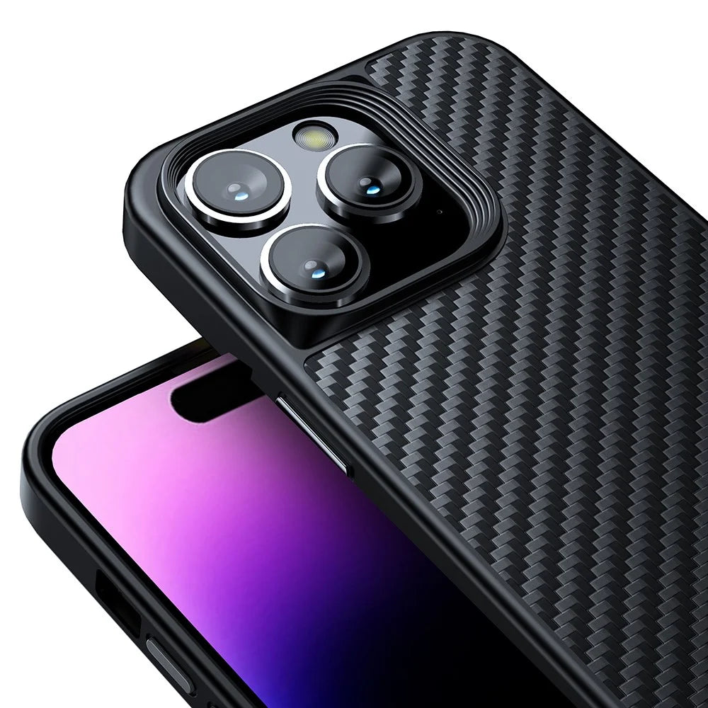 Magnetic Phone Case for iPhone 14 Pro , Anti-Scratch Aramid Fiber + TPU Carbon Fiber Texture Back Cover - Black - 7