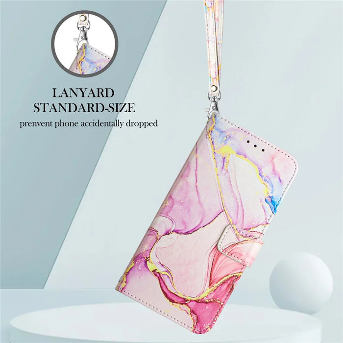For Nokia C32 (TA-1534) Case with Strap Marble Pattern Leather Phone Cover Card Holder - Rose Gold LS005 - 4