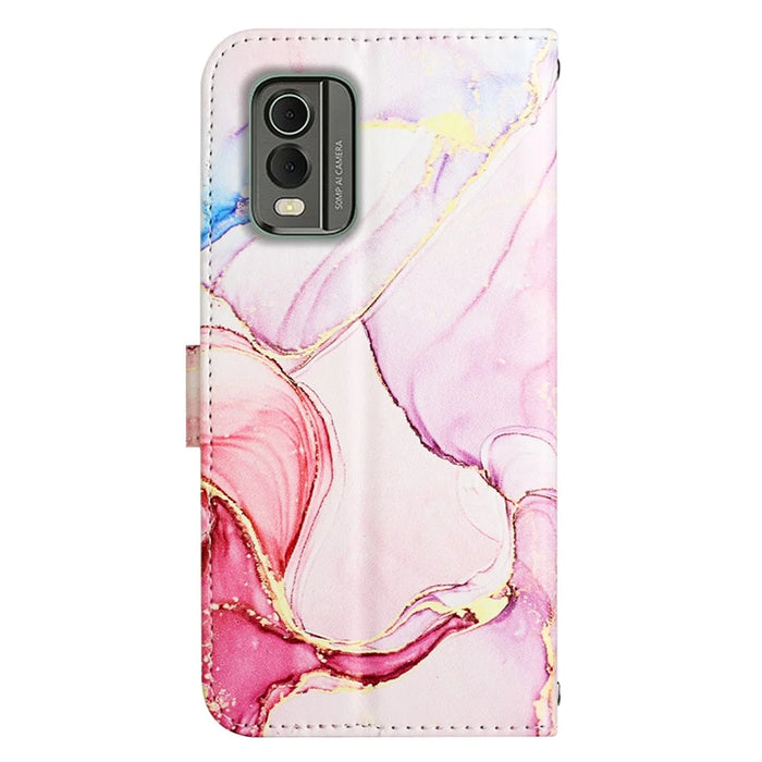 For Nokia C32 (TA-1534) Case with Strap Marble Pattern Leather Phone Cover Card Holder - Rose Gold LS005 - 7