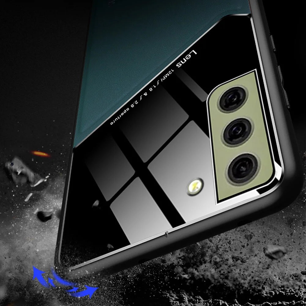 For Samsung Galaxy S21 FE 5G Leather Coated TPU + PC Case Phone Cover with Car Mount Metal Sheet - Orange - 7