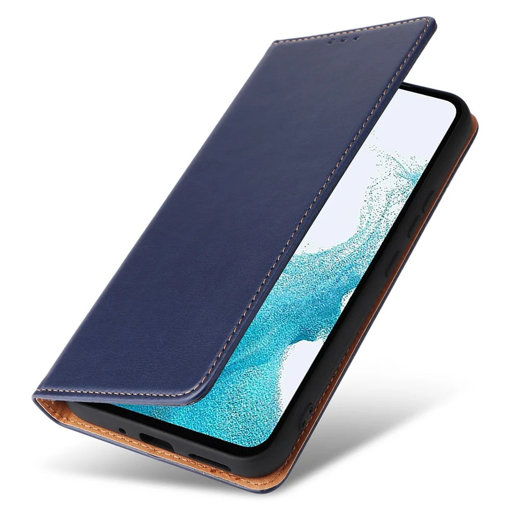 FIERRE SHANN For Samsung Galaxy A54 5G PU Leather Wallet Folding Stand Phone Case Anti-drop Cover - Blue - 6
