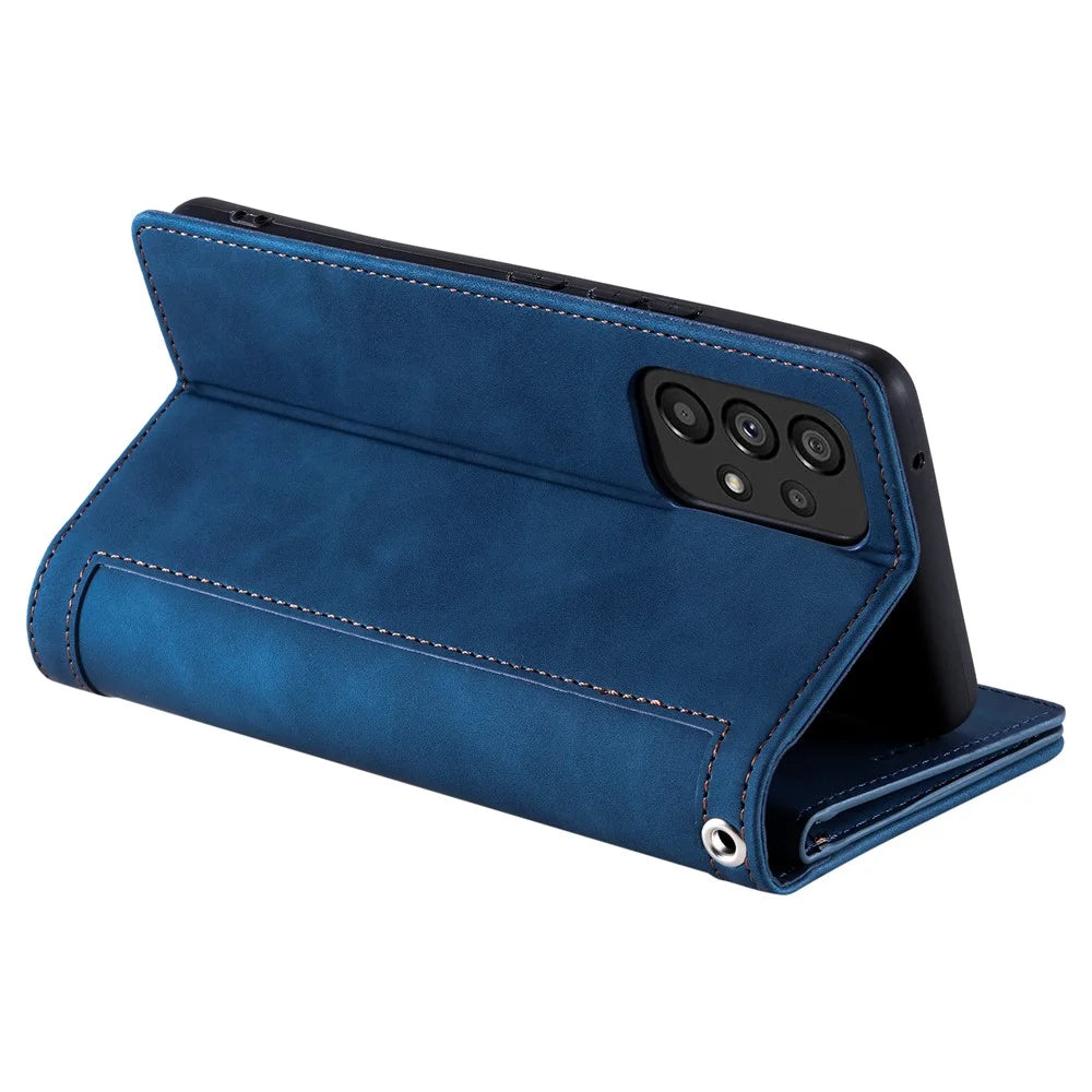 For Samsung Galaxy A53 5G Anti-dust PU Leather Phone Case Zipper Pocket 9 Card Slots Protective Cover - Blue - 4