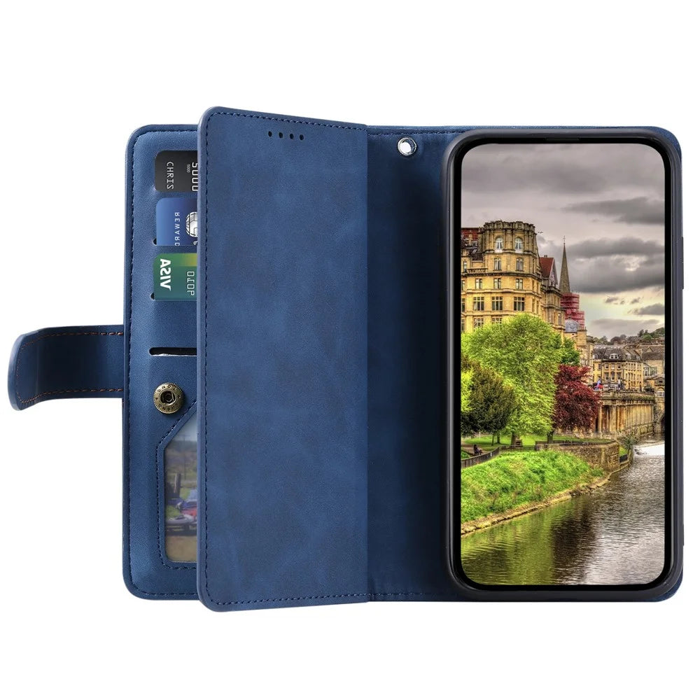 PU Leather Phone Case For Samsung Galaxy A33 5G , Zipper Pocket 9 Card Slots Phone Shell Cover - Blue - 2