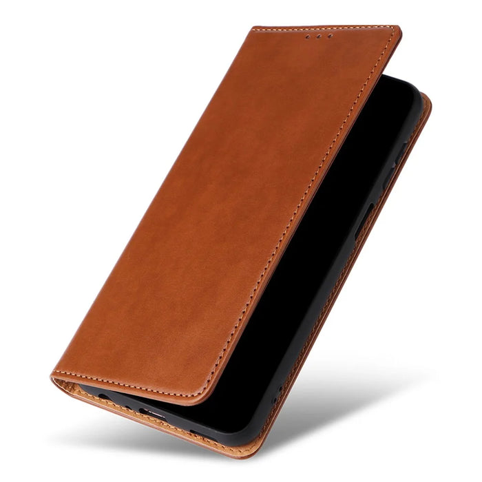 FIERRE SHANN for Samsung Galaxy A23 4G / A23 5G (Global Version) Folding Stand Phone Case PU Leather Wallet Smartphone Cover - Brown - 5